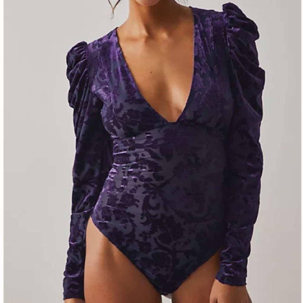 Free People Magic Hour Bodysuit in Deep Sea Combo purple
